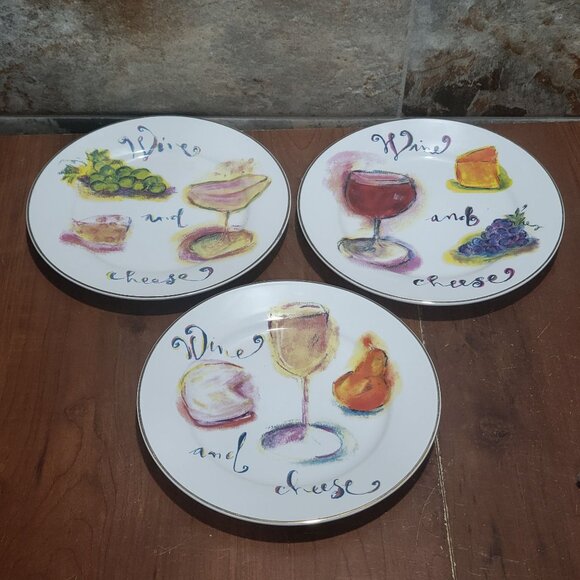 Rosanna Studio Champagne Wine and Cheese 8” Plates Luncheon Snack Set of 3 - Picture 2 of 11